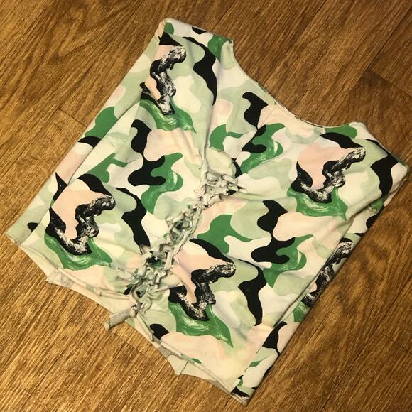 Nordstrom Open Edit Green Pink Black Astract Camo Muscle Tank Top Size XS - Picture 3 of 11